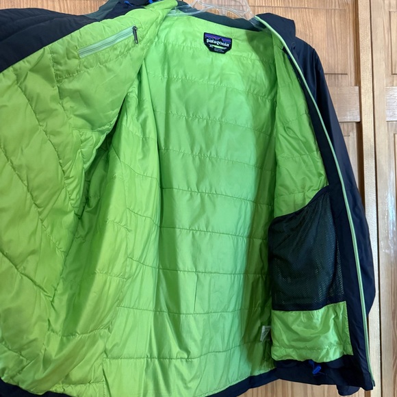 💙💚Patagonia Navy Blue & Lime Green Hooded Torentshell Insulated Rain Snow Jacket - Picture 5 of 8